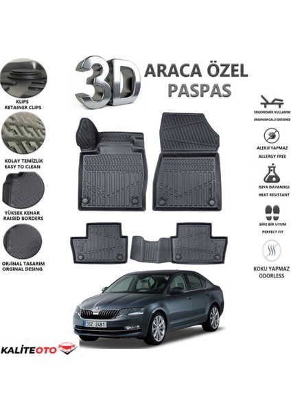 Skoda Octavıa 2015 Model Tam Uyumlu Kokusuz 3D Havuzlu Paspas