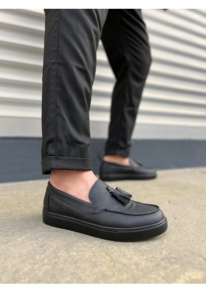 JY153 Bloom Bağcıksız Püsküllü Cilt Erkek Günlük Spor Klasik Ayakkabı Cst - Siyah