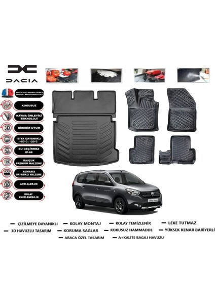 Dacia Lodgy 2021 Model Bagaj Havuzu Araca Özel Paspas Takımı Flex