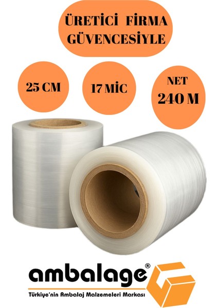 25 Cm Streç Film Ultra Mega Boy Tabak Bardak Sarma Streci Net 240M Taşınma Streci Ultra Esnek Streç