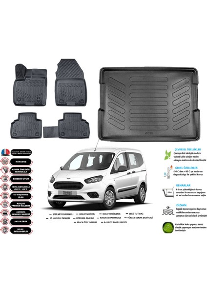 Ford Courier 2016 Model Esnek Bagaj Havuzu Araca Özel Siyah Paspas Seti