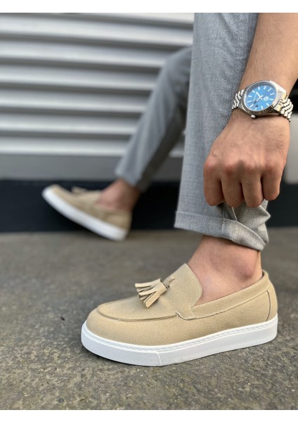 JY153 Bloom Bağcıksız Püsküllü Süet Erkek Günlük Spor Klasik Ayakkabı Sbt - Krem modelleri
