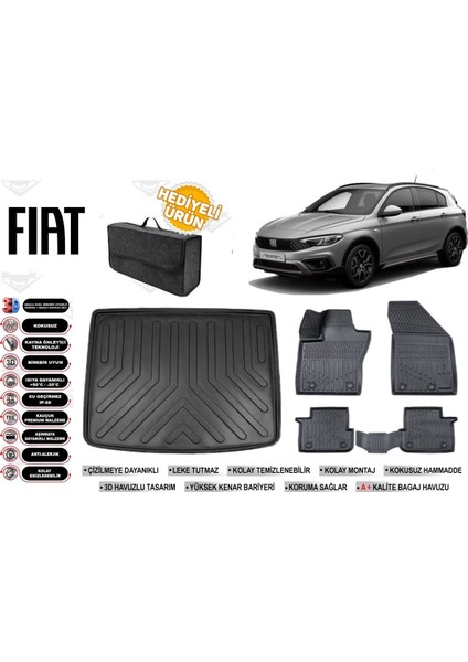 Fiat Egea Cross 2025 Model Tamir Kitli Bagaj Havuzu+4d Araca Özel Havuzlu Paspas Takımıı Rice