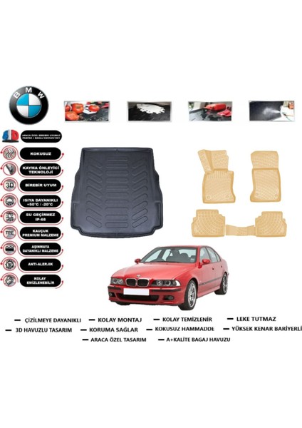 Bmw 5 Serisi E39 2001 Model Bagaj Havuzu(Paspası)+Araca Özel Bej Paspas Takımı Flex