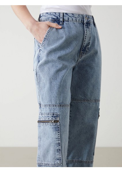 Xsıde Mavi Yüksek Bel Wideleg Kadın Kargo Jean Pantolon modelleri