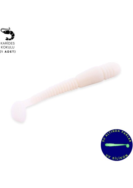 Silikon Kurt Yem - 1,1g 55MM - Fishack Wormix - 1 Adet - Uv - Beyaz - Karides Kokulu