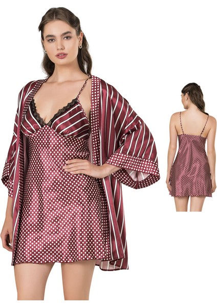 Saten Ikili Kısa Gecelik Sabahlık Takım