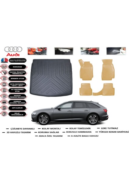 Audi A6 Stw 2021 Model Bagaj Havuzu(Paspası)+Araca Özel Bej Paspas Takımı Flex