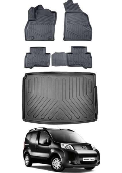 Peugeot Bipper 2020 Model Bagaj Havuzu Araca Özel Siyah Paspas Takımı