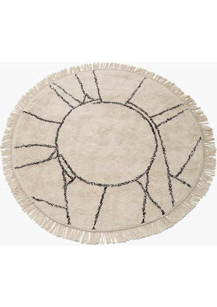 Libourne %100 Pamuk El Dokuması Püsküllü Yuvarlak Halı Q120 cm