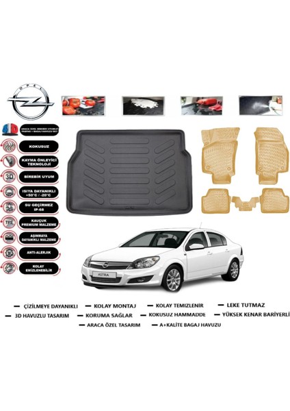Opel Astra H Sedan 2008 Model Bagaj Havuzu(Paspası)+Araca Özel Bej Paspas Takımı Flex
