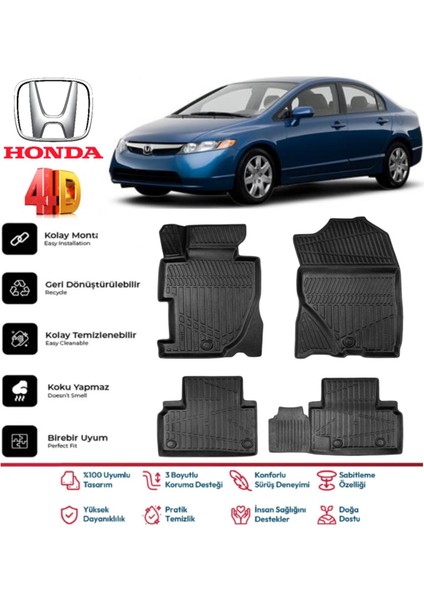 Honda Civic 2006-2012 4.5d Premium Havuzlu Siyah Paspas Takımı Kokusuz