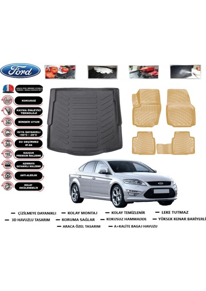 Ford Mondeo 2014 Model Bagaj Havuzu(Paspası)+Araca Özel Bej Paspas Takımı Flex