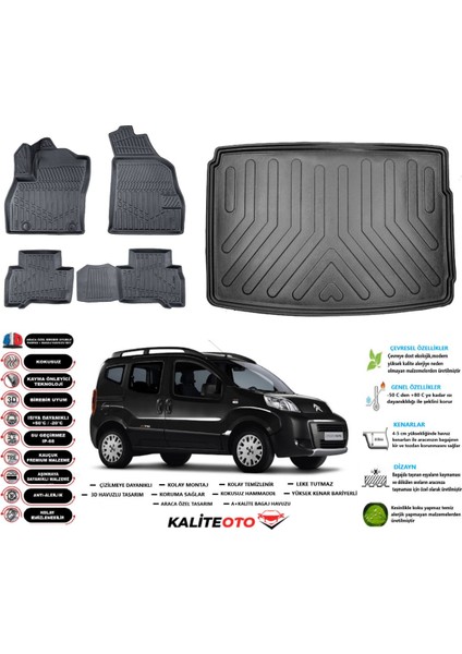 Citroen Nemo Combi 2007 Sonrası 3D Bagaj Havuzu+3d Araca Özel Paspas Takımı Maximum Serisi
