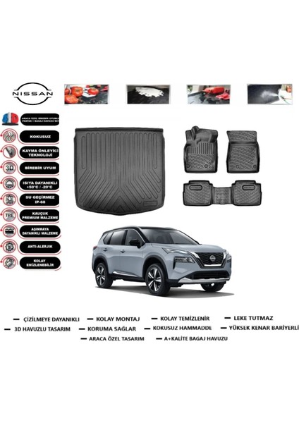 Nissan X-Trail 5 Koltuk 2025 Model Bagaj Havuzu Araca Özel Paspas Takımı Flex