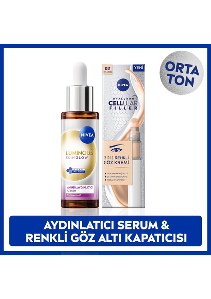 LUMINOUS630 Skin Glow Serum 30ML ve Cellular Filler Cushion Renkli Göz Bakım Kremi 15ML, Orta Ton