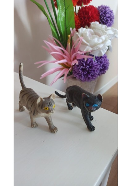 Vintage Ikili Kedi Figür Oyuncak & 12 cm