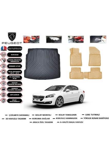 Peugeot 508 2011 Model Allure Bagaj Havuzu(Paspası)+Araca Özel Bej Paspas Takımı Flex