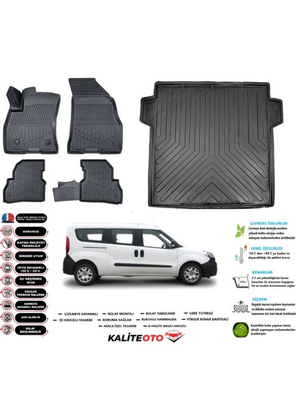 Fiat Doblo 2010-2022 Maxi 3D Bagaj Havuzu+3d Araca Özel Paspas Takımı Birebir Uyumlu