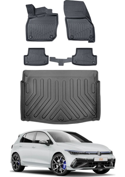 Volkswagen Golf 8 Otomatik 2022 Model Alt Bagaj Havuzu Araca Özel Siyah Paspas Takımı