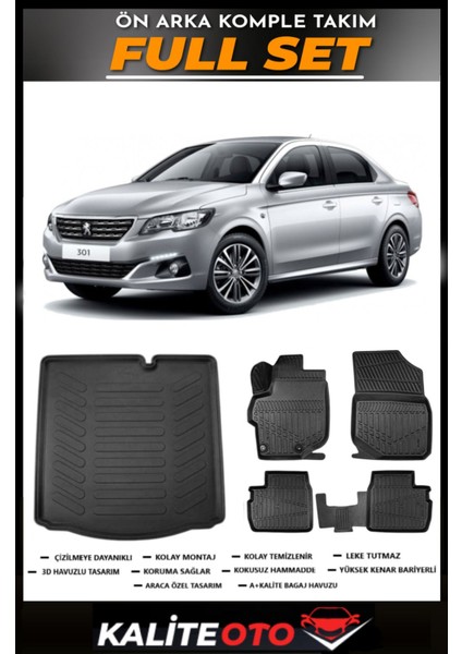 Peugeot 301 Bagaj Havuzu+4.5d Havuzlu Paspas Seti 2019 Model