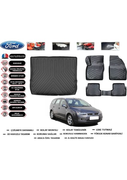 Ford Focus 2 Stw 2010 Model Bagaj Havuzu Araca Özel Paspas Takımı Flex
