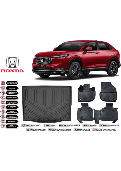 Honda Hrv 2025 Model Bagaj Havuzu Araca Özel Siyah Extra Havuzlu Paspas Takımı