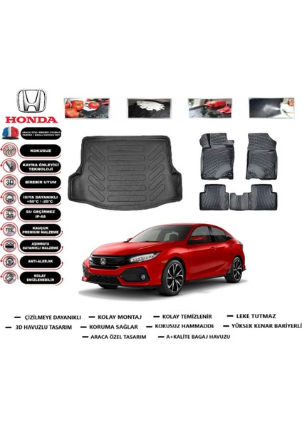 Honda Civic Hb 2017 Model Bagaj Havuzu Araca Özel Paspas Takımı Flex