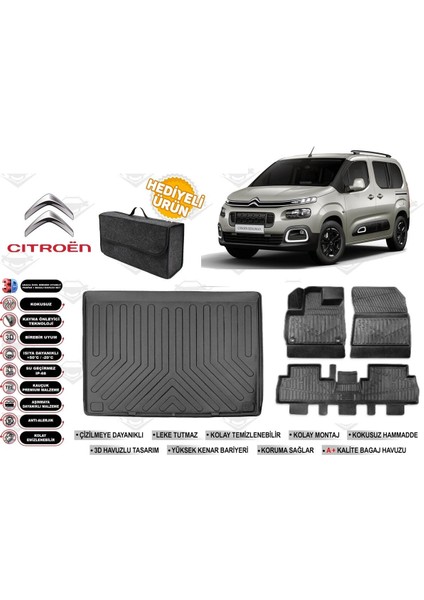 Citroen Berlingo 2022 Model Bagaj Havuzu+4d Araca Özel Havuzlu Paspas Takımıı Rice