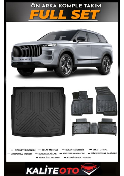 Jaecoo J7 Ince Stepneli Bagaj Havuzu+4.5d Havuzlu Paspas Seti 2025 Model