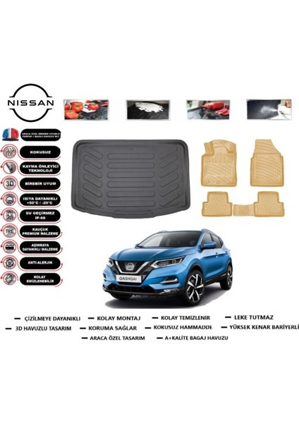 Nissan Qashqai Visia 2015 Model Bagaj Havuzu(Paspası)+Araca Özel Bej Paspas Takımı Flex