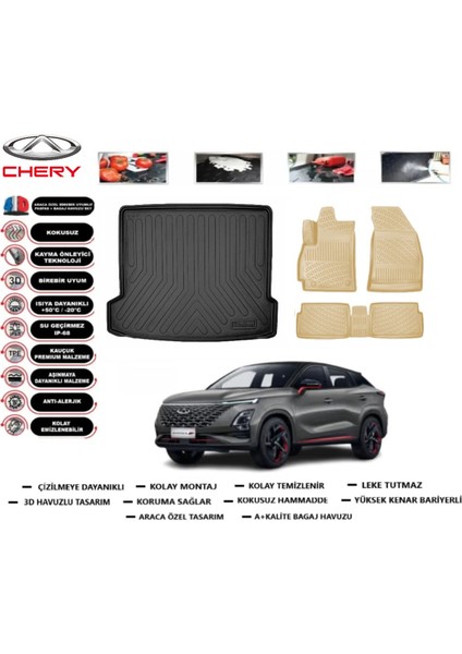 Chery Omoda 5 2025 Model Bagaj Havuzu(Paspası)+Araca Özel Bej Paspas Takımı Flex