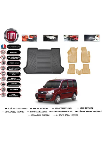 Fiat Doblo 2005 Model Bagaj Havuzu(Paspası)+Araca Özel Bej Paspas Takımı Flex