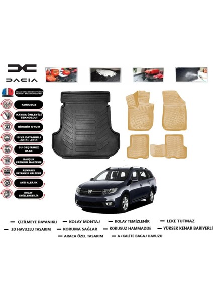 Dacia Logan Mcv 2013 Model Bagaj Havuz Paspası+Araca Özel Bej Paspas Takımı Pro