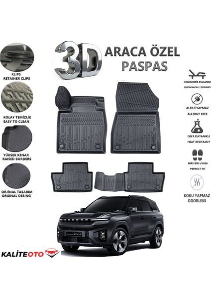 Ssangyong Torres Evx 2024 Model Tam Uyumlu Kokusuz 3D Havuzlu Paspas