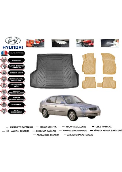 Hyundai Admira 2001 Model Bagaj Havuzu(Paspası)+Araca Özel Bej Paspas Takımı Flex