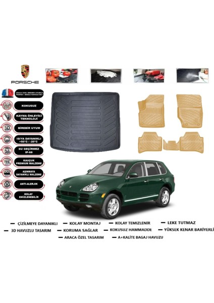 Porsche Cayenne 2010 Model Bagaj Havuzu(Paspası)+Araca Özel Bej Paspas Takımı Flex