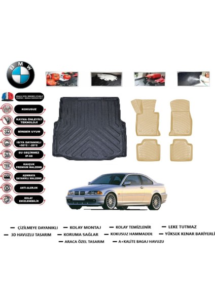 Bmw 3 Serisi E46 1998 Model Bagaj Havuzu(Paspası)+Araca Özel Bej Paspas Takımı Flex