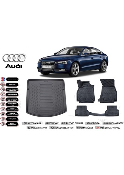Audi A5 2009 Model Bagaj Havuzu Araca Özel Siyah Kokusuz Havuzlu Paspas Takımı