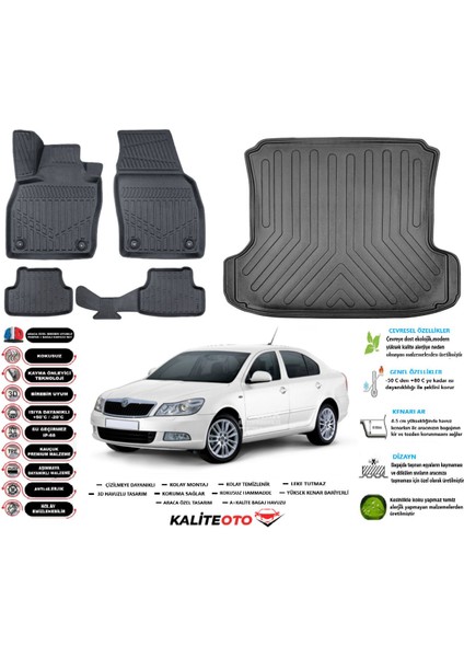 Skoda Octavia 2004 Model Esnek Bagaj Havuzu Araca Özel Siyah Paspas Takımı