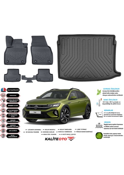 Volkswagen Taigo 2024 Model Üst Esnek Bagaj Havuzu Araca Özel Siyah Paspas Takımı
