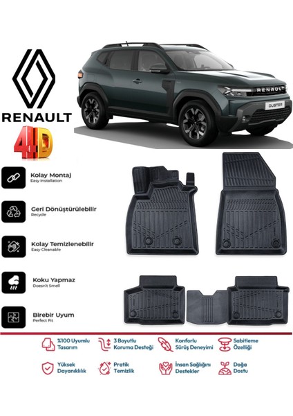 Renault Duster Mild Hybrid 4x4 2024 ve Sonrası 4d Havuzlu Paspas Pro Serisi Paspas Takımı Kokusuz