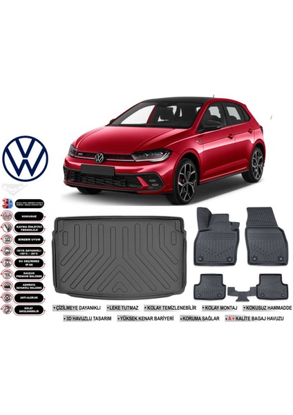 Volkswagen Polo 2023 Model Üst Bagaj Havuzu Araca Özel Siyah Extra Havuzlu Paspas Takımı