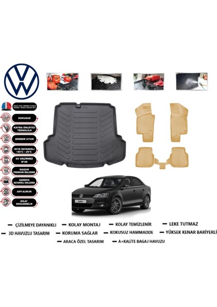 Volkswagen Jetta 2013 Model Cepli Bagaj Havuzu(Paspası)+Araca Özel Bej Paspas Takımı Flex