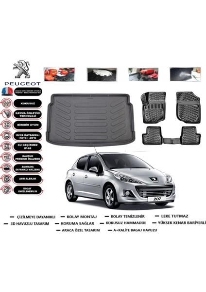 Peugeot 207 Hb 2011 Model Bagaj Havuzu Araca Özel Paspas Takımı Flex