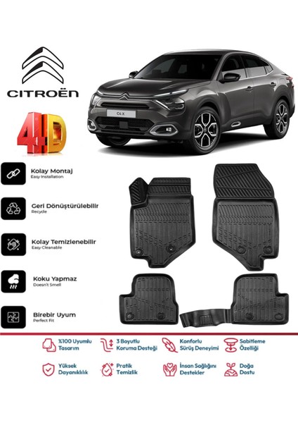 Citroen C4X 2023 ve Sonrası 4.5d Premium Havuzlu Siyah Paspas Takımı Kokusuz