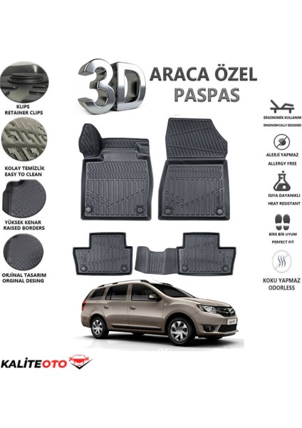 Dacia Logan Mcv 2015 Model Tam Uyumlu Kokusuz 3D Havuzlu Paspas