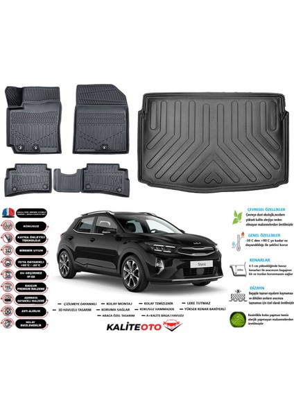 Kia Stonic 2025 Model Esnek Bagaj Havuzu Araca Özel Siyah Paspas Takımı
