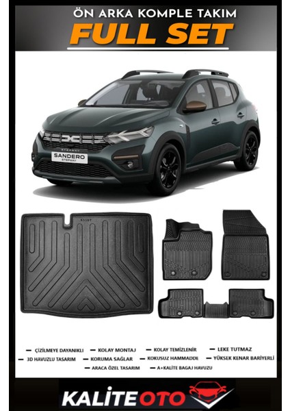 Dacia Sandero Bagaj Havuzu+4.5d Havuzlu Paspas Seti 2021 Model