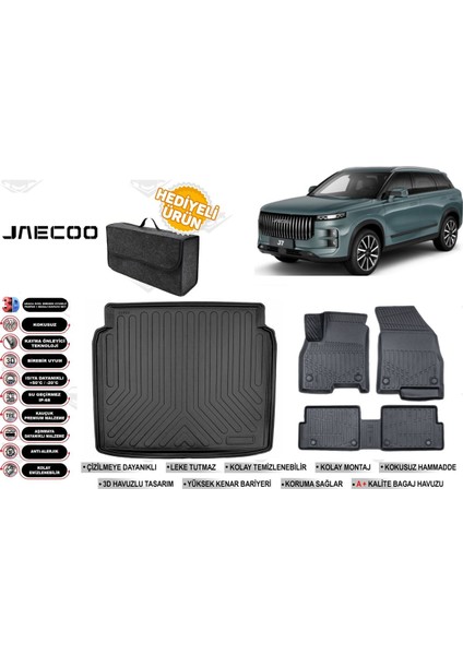 Jaecoo J7 2025 Model Ince Stepneli Bagaj Havuzu+4d Araca Özel Havuzlu Paspas Takımıı Rice